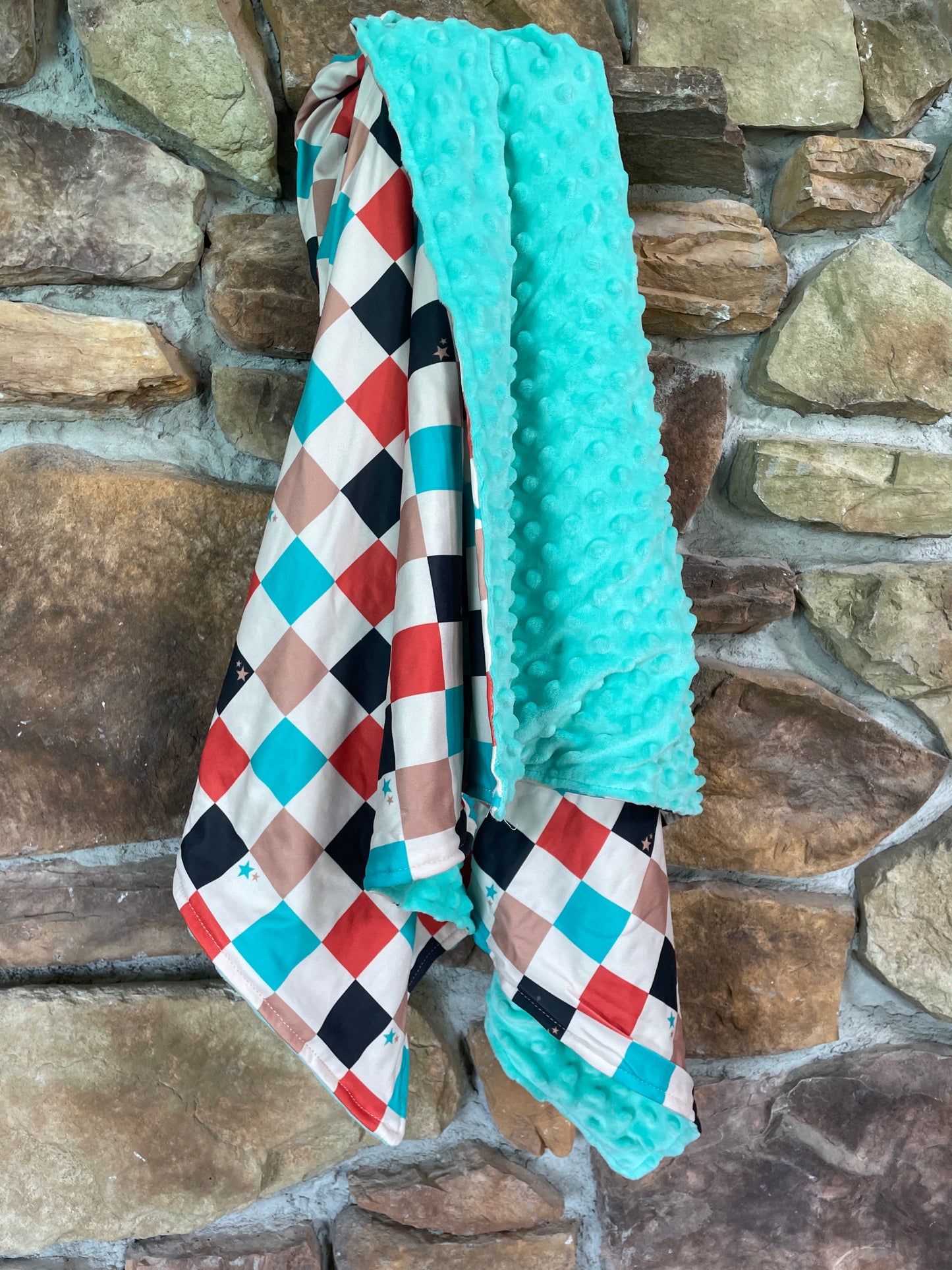 Orange Turquoise Checkered Baby Blanket
