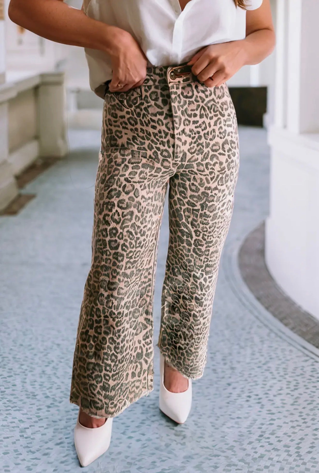 Leopard Frayed Edge Jeans