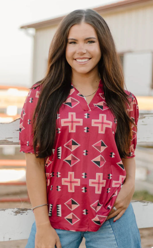 Berry Aztec Top