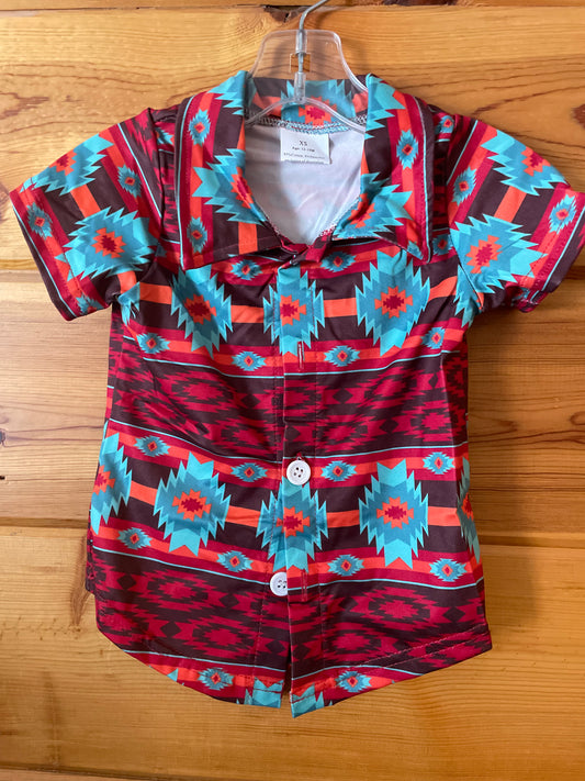 Kids- Red Aztec Button Up
