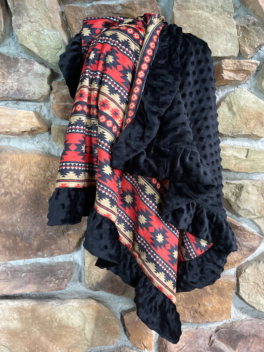 Red Aztec Baby Blanket