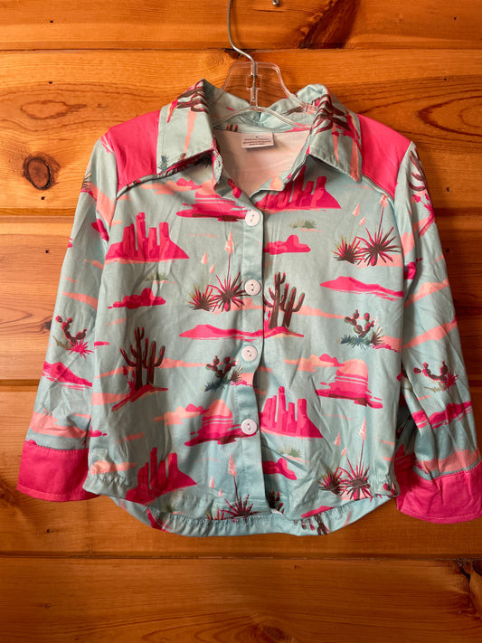 Kids- Pink Aqua Desert Button Up