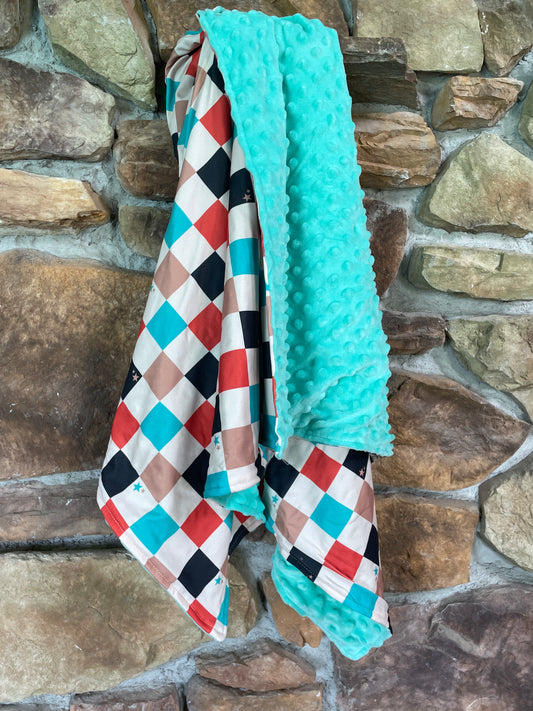 Orange Turquoise Checkered Baby Blanket