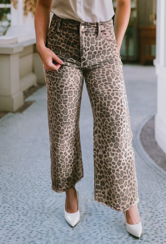 Leopard Frayed Edge High Waist Jeans