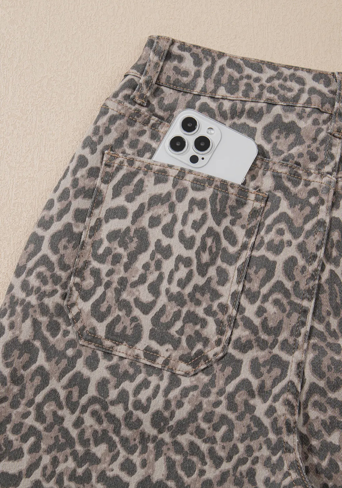 Leopard Frayed Edge High Waist Jeans