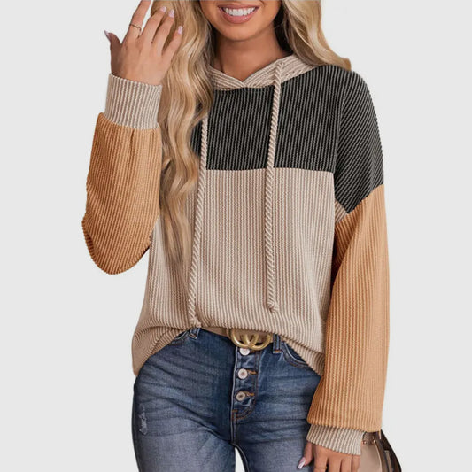 Khaki Colorblock Knit Hoodie