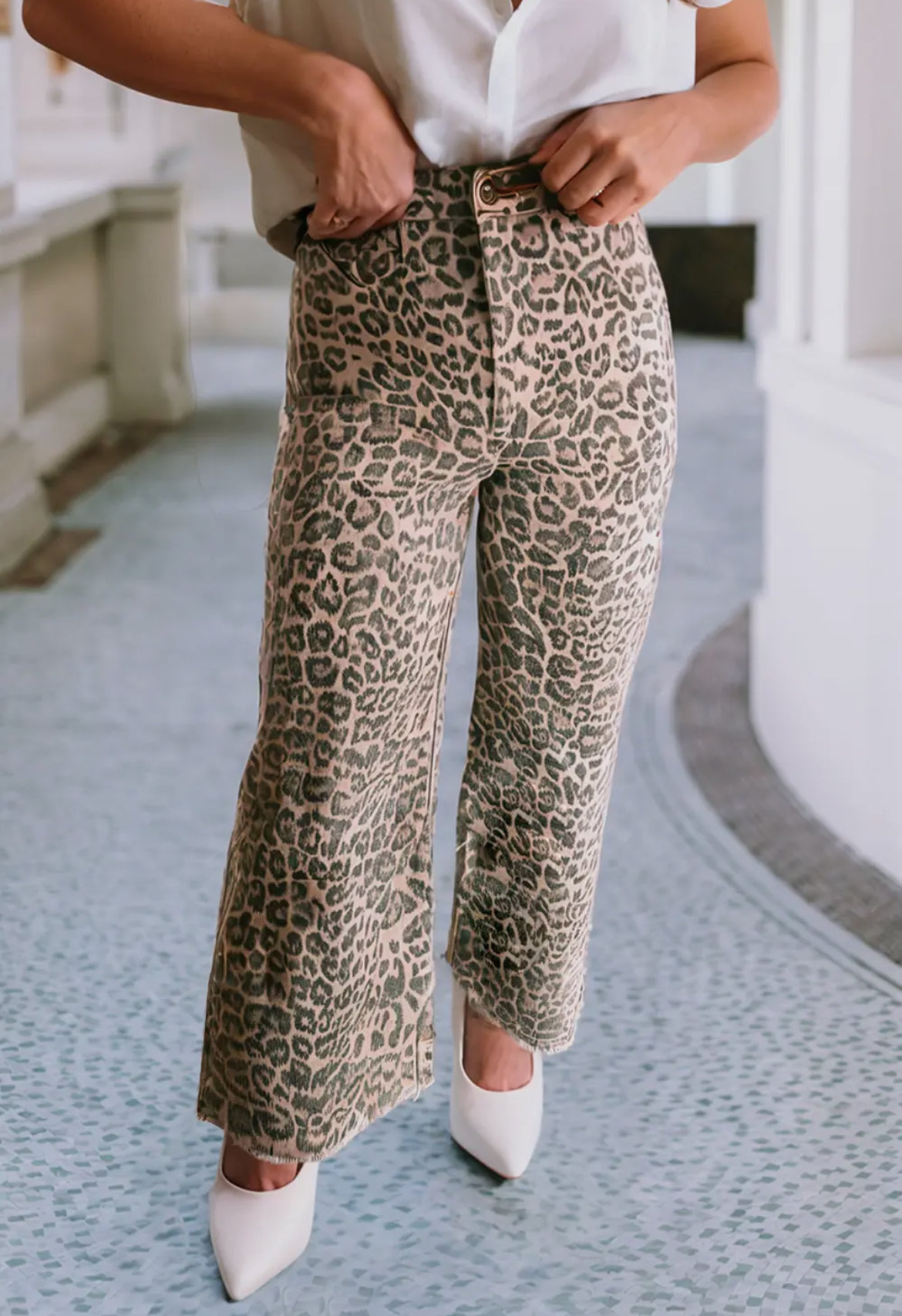 Leopard Frayed Edge High Waist Jeans