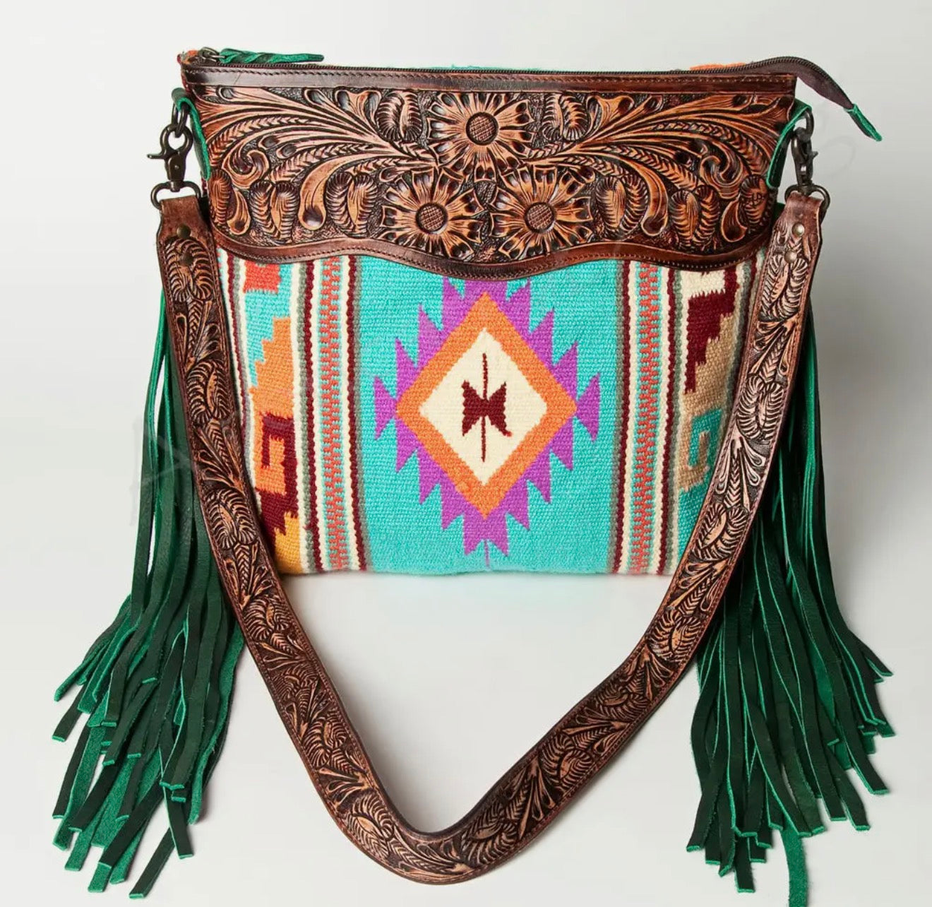 Teal Fringe Crossbody