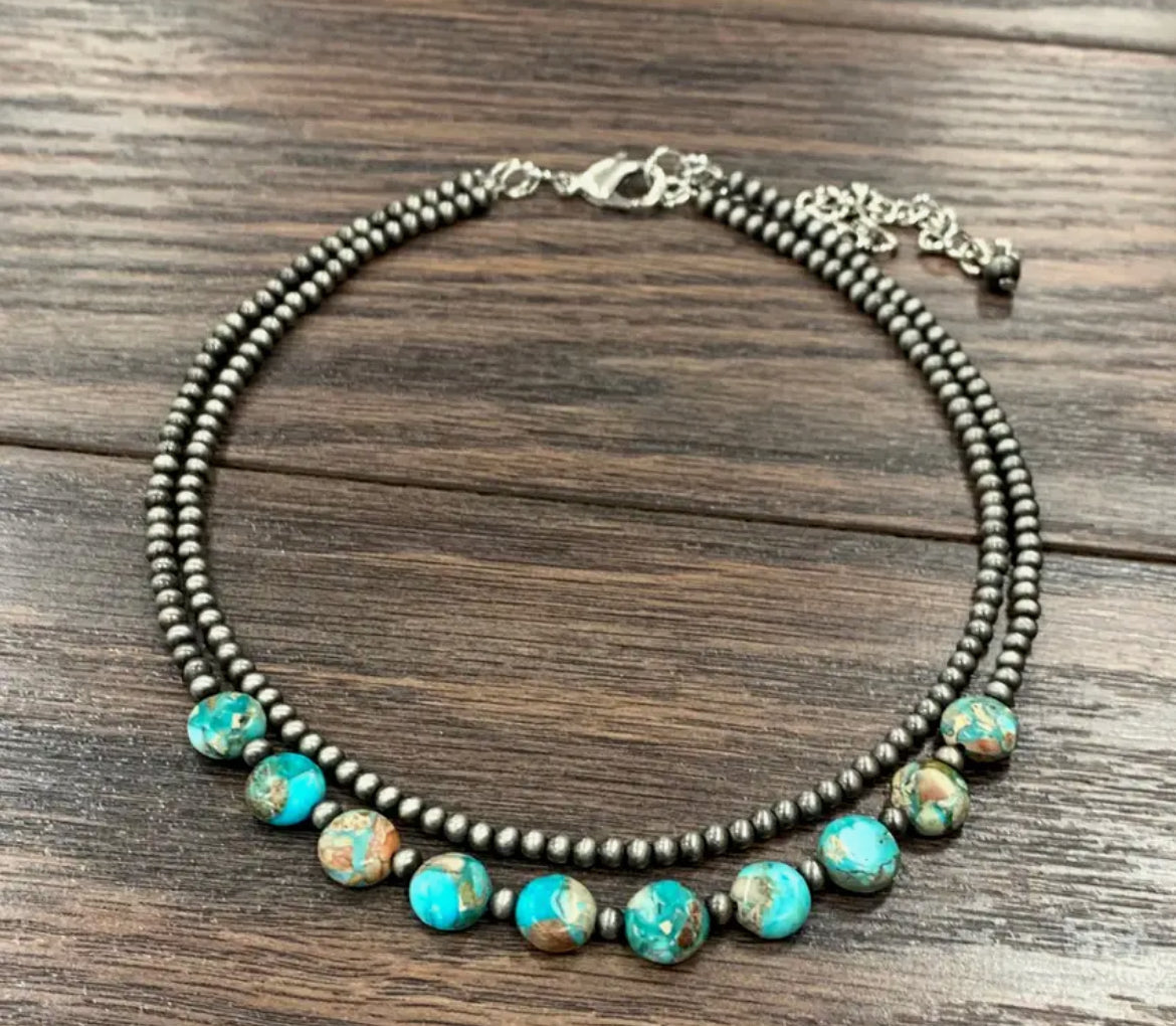 15” Double Round Gemstone Necklace
