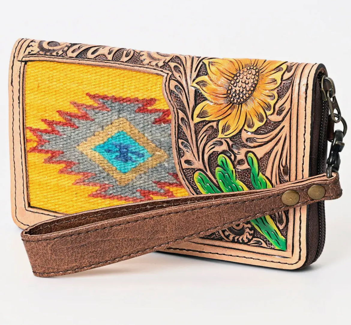 Yellow Tooled Leather Hand Bag