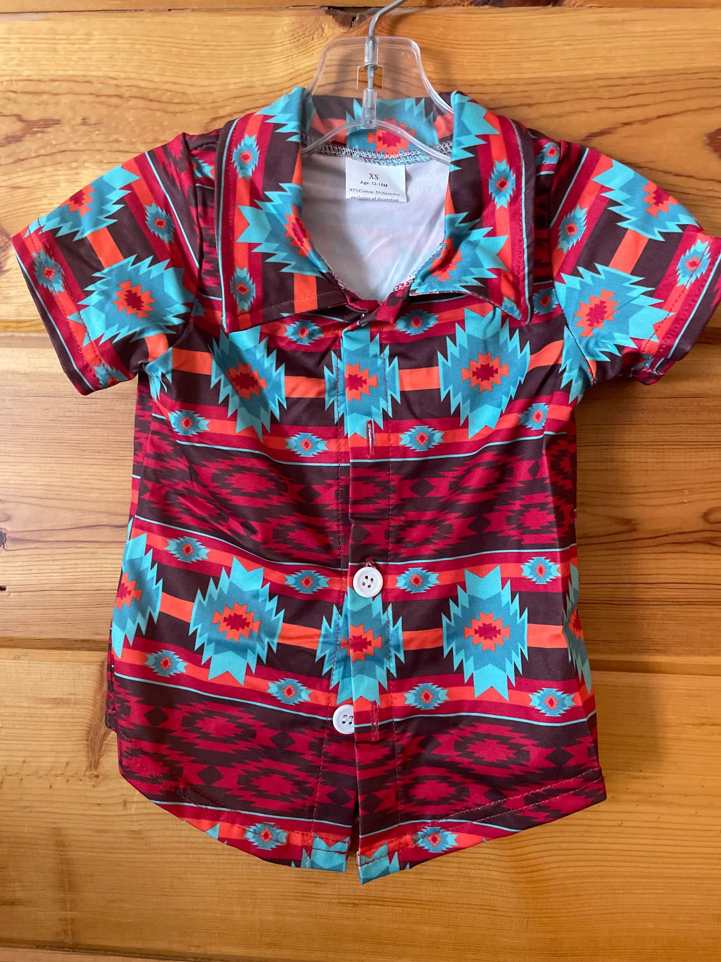 Kids- Red Aztec Button Up