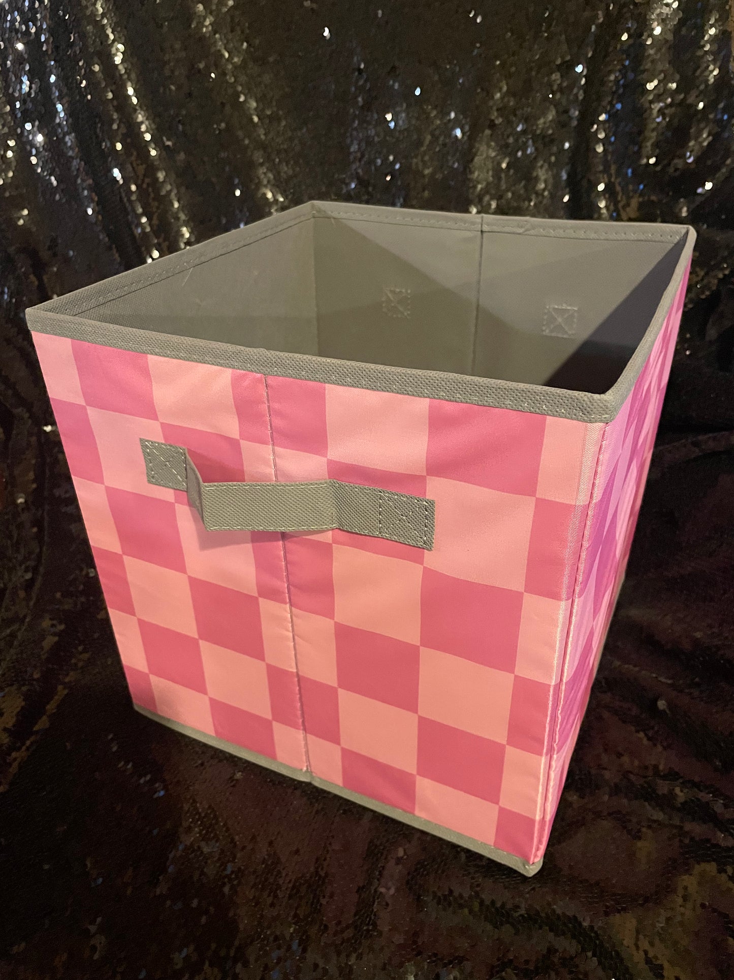Pink Checkered Storage Cube