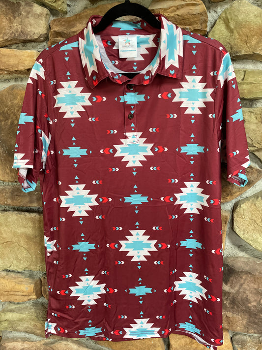 Men’s Burgundy Aztec Polo